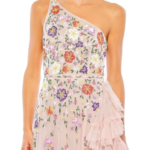Mac Duggal 9164 Embellished One Shoulder Asymmetrical Hem Dress Size 6 $698